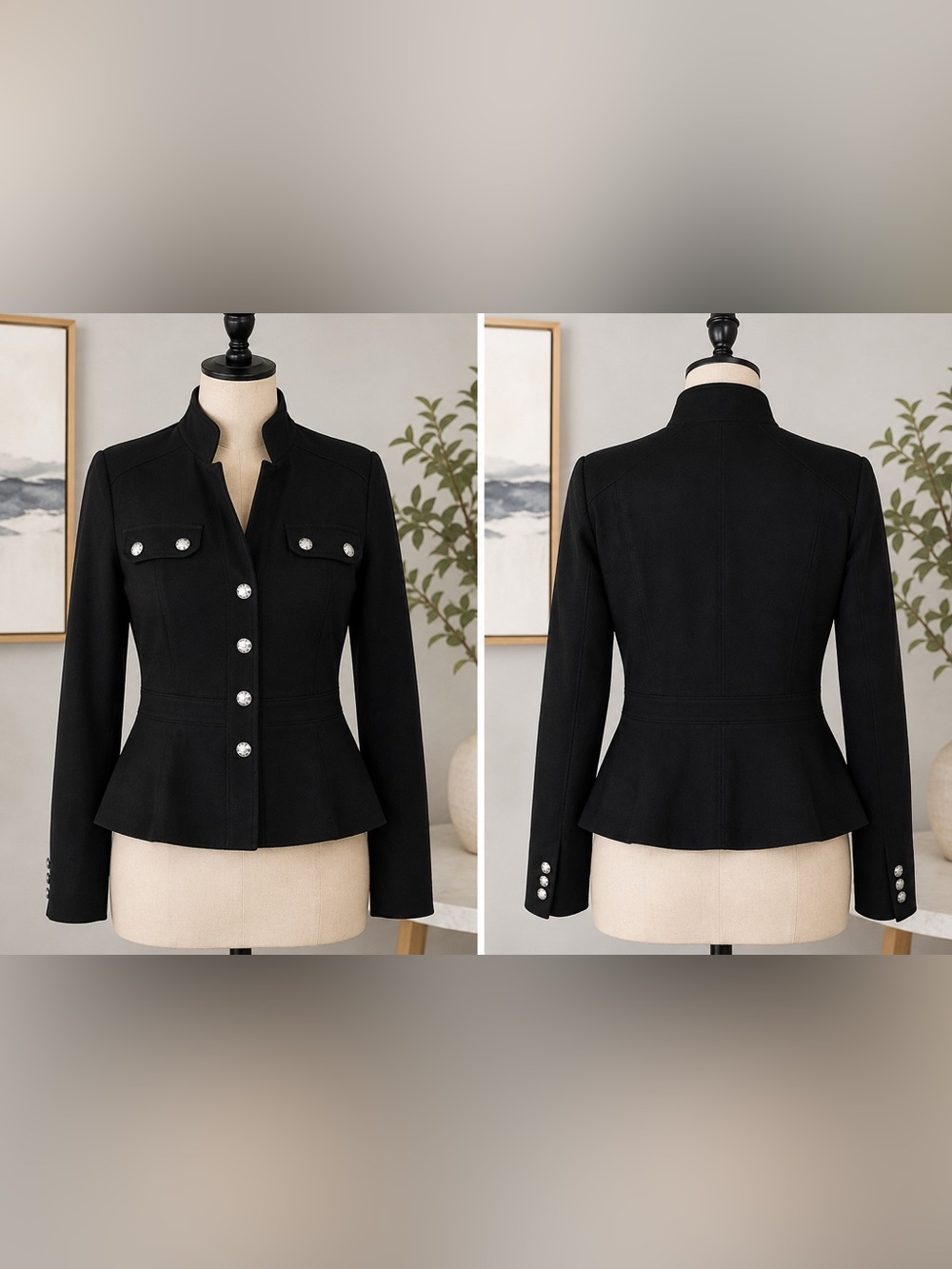 White House Black Market Black Military-Style Peplum Jacket – Size 12 - Picture 5 of 6